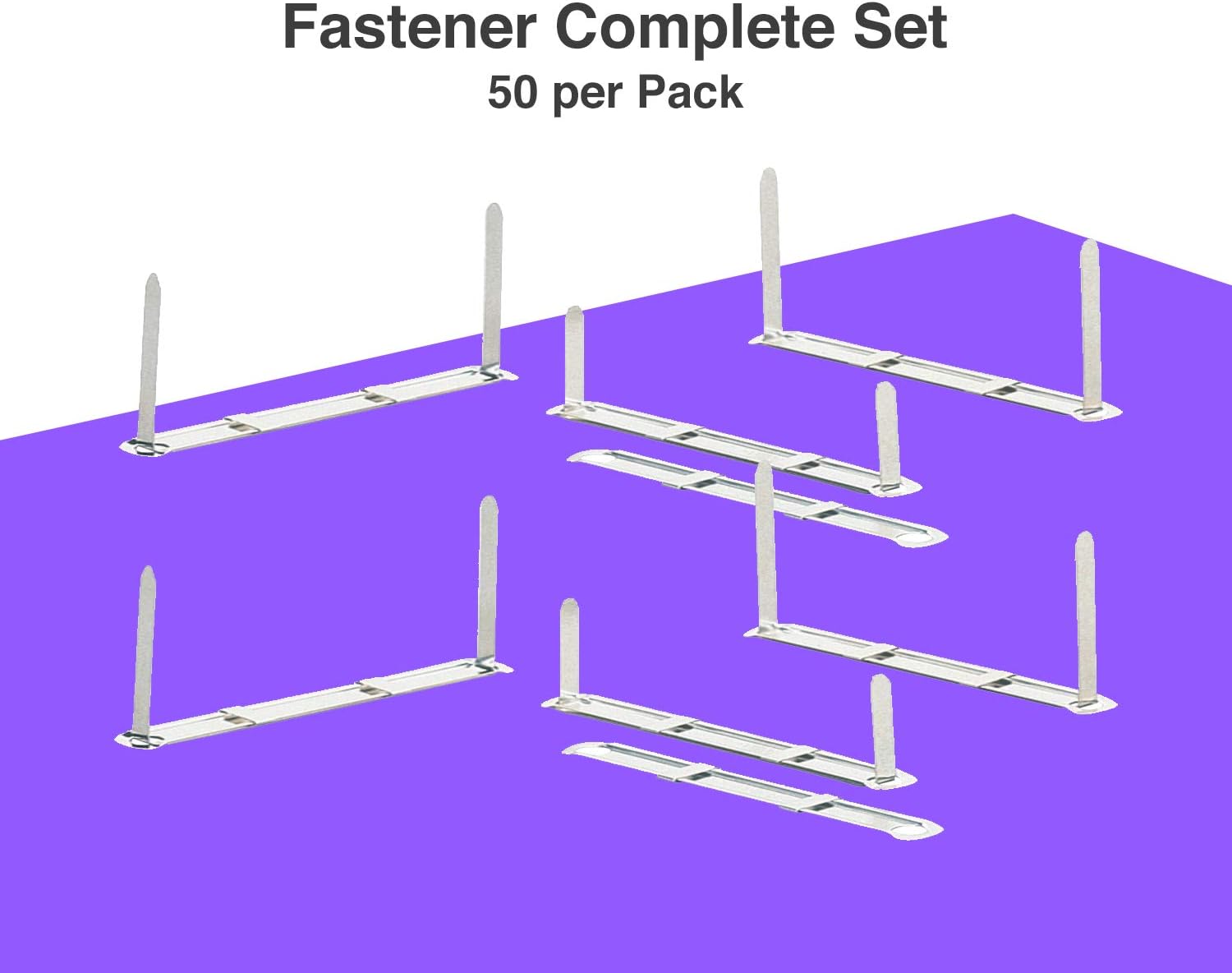 50 Pcs of 3” Capacity 8.5 Inch Base Premium Metal Prong Paper Fastener Complete Set
