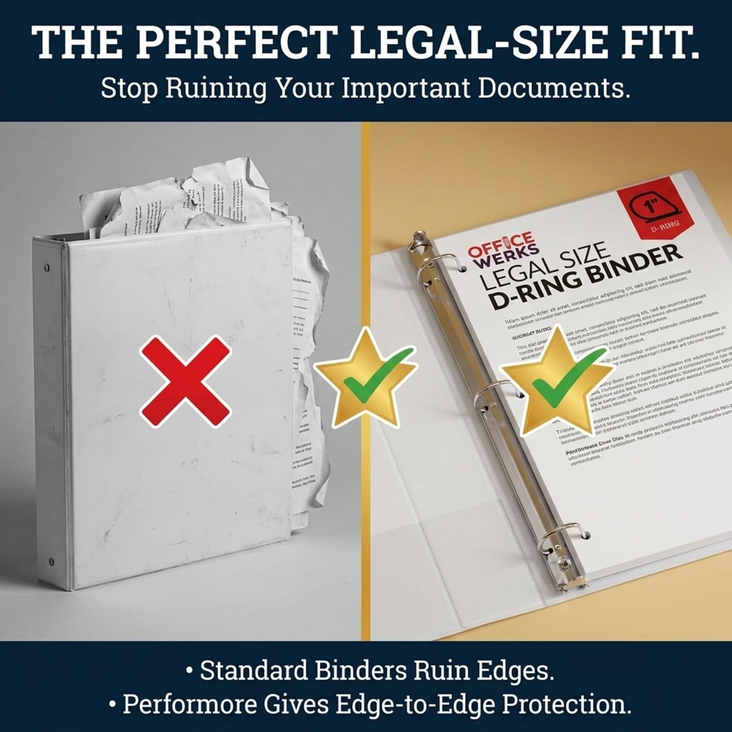 Performore - Office Werks Heavy Duty 4-Pack Legal Size View Binder - 14" x 8.5", White, 1 Inch D-Ring, Back Mount Binder