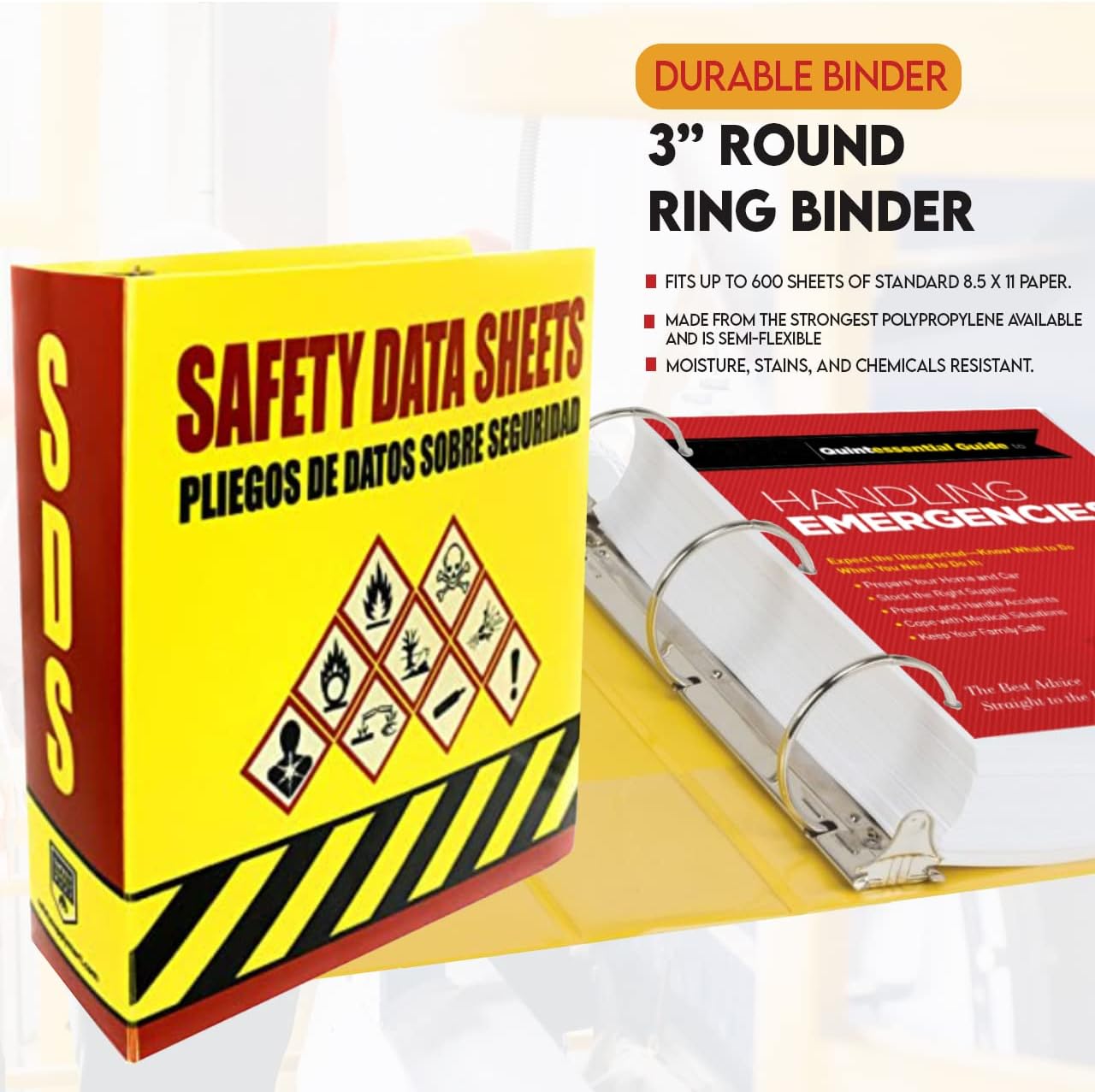 Performore SDS Display Rack -Set with 3 Inch Heavy Duty Ring Binder, Wire Rack, SDS Station Sign, Chain, Mounting Hardware, SDS Poster & SDS Sticker (250 Roll) Included