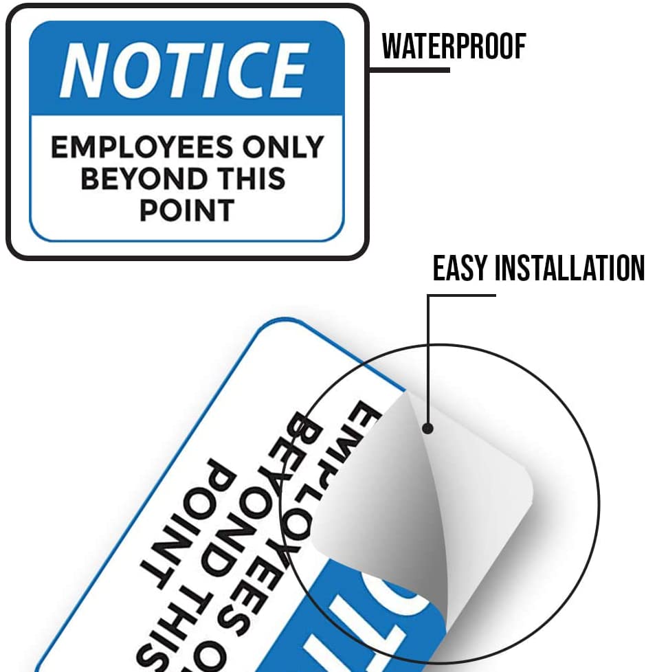 Notice Employees Only Beyond Sign Sticker, 10" x 7", 2 per Pack