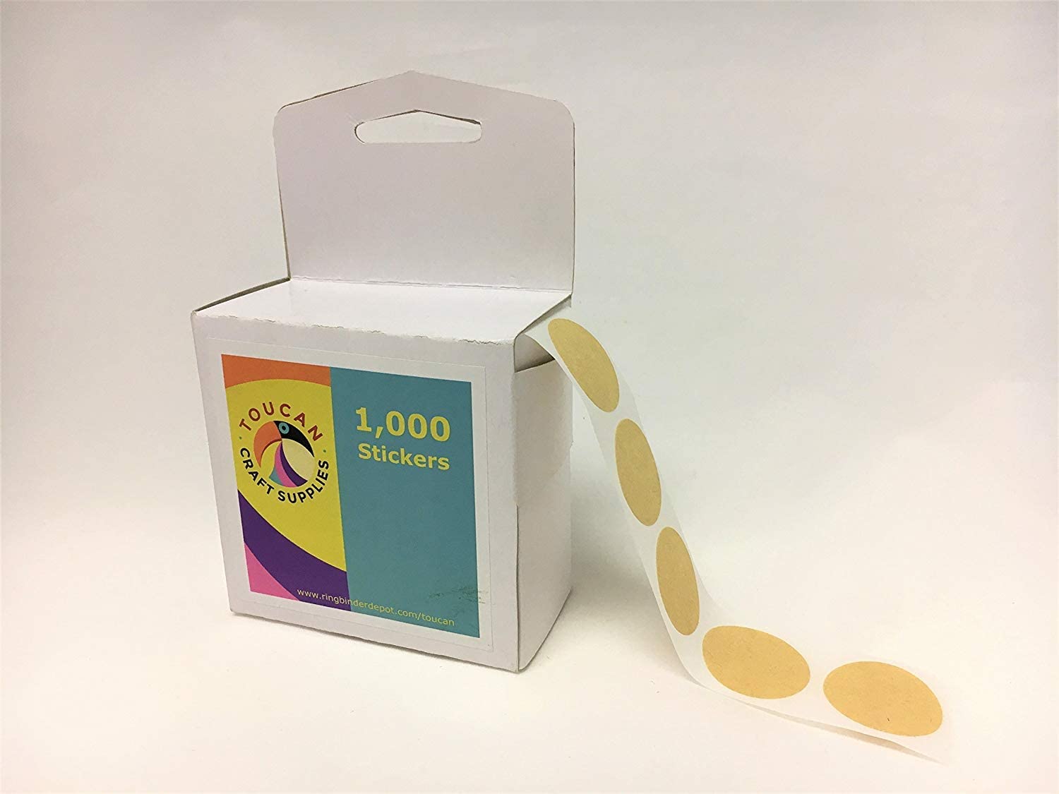 Brown Craft Paper Stickers, Round, 1-Inch, With Dispenser Box, Self-Adhesive - 1000 Labels Per Roll