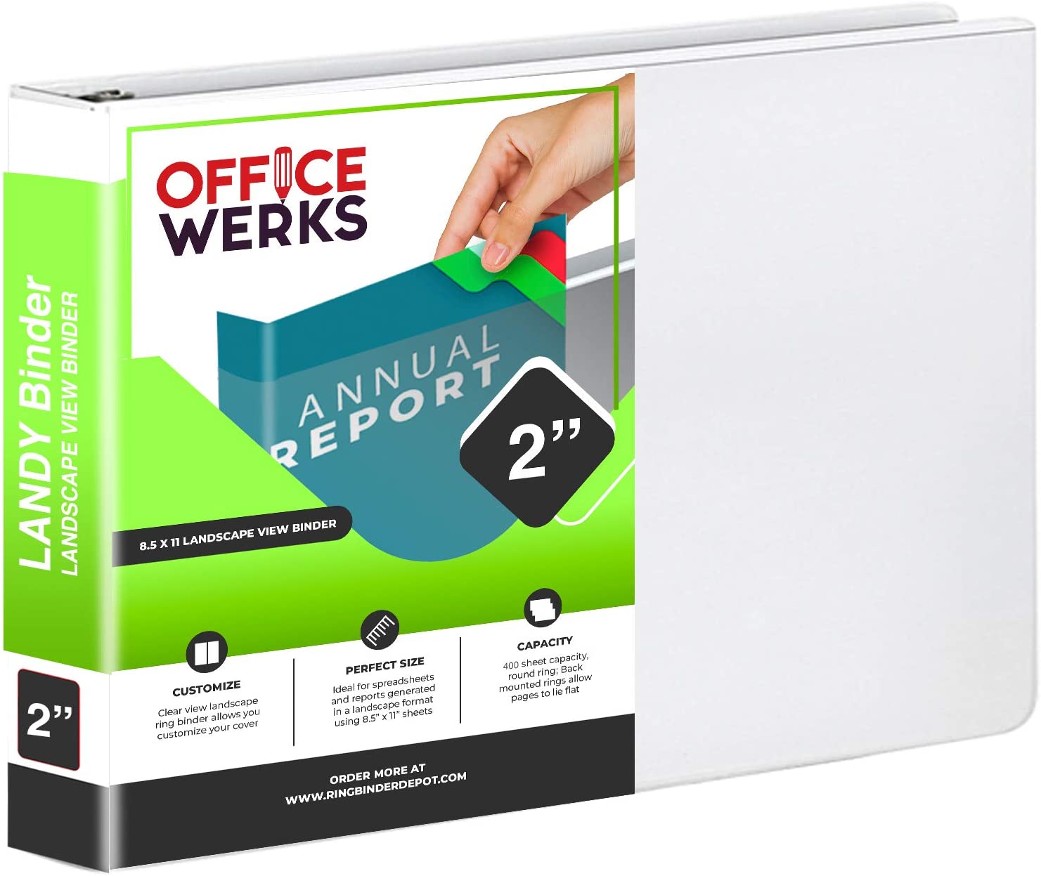 Landscape View Binder, White, 2 inch Round Ring - Pack of 4