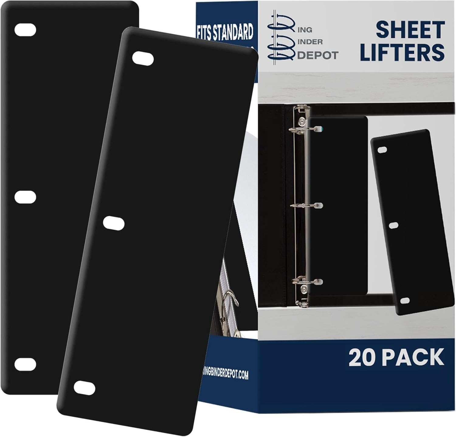 Durable Sheet Lifters, Durable Easy Flow, 11" x 3", Lifts Sheets Over Rings and Protects Sheets from Tearing, Fit Standard 3-Ring Binders, Black (20 Pack)