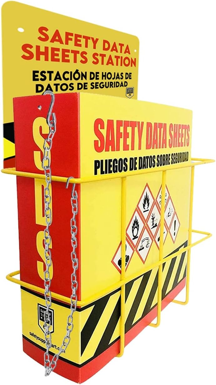 Performore SDS Display Rack -Set with 3 Inch Heavy Duty Ring Binder, Wire Rack, SDS Station Sign, Chain, Mounting Hardware, SDS Poster & SDS Sticker (250 Roll) Included