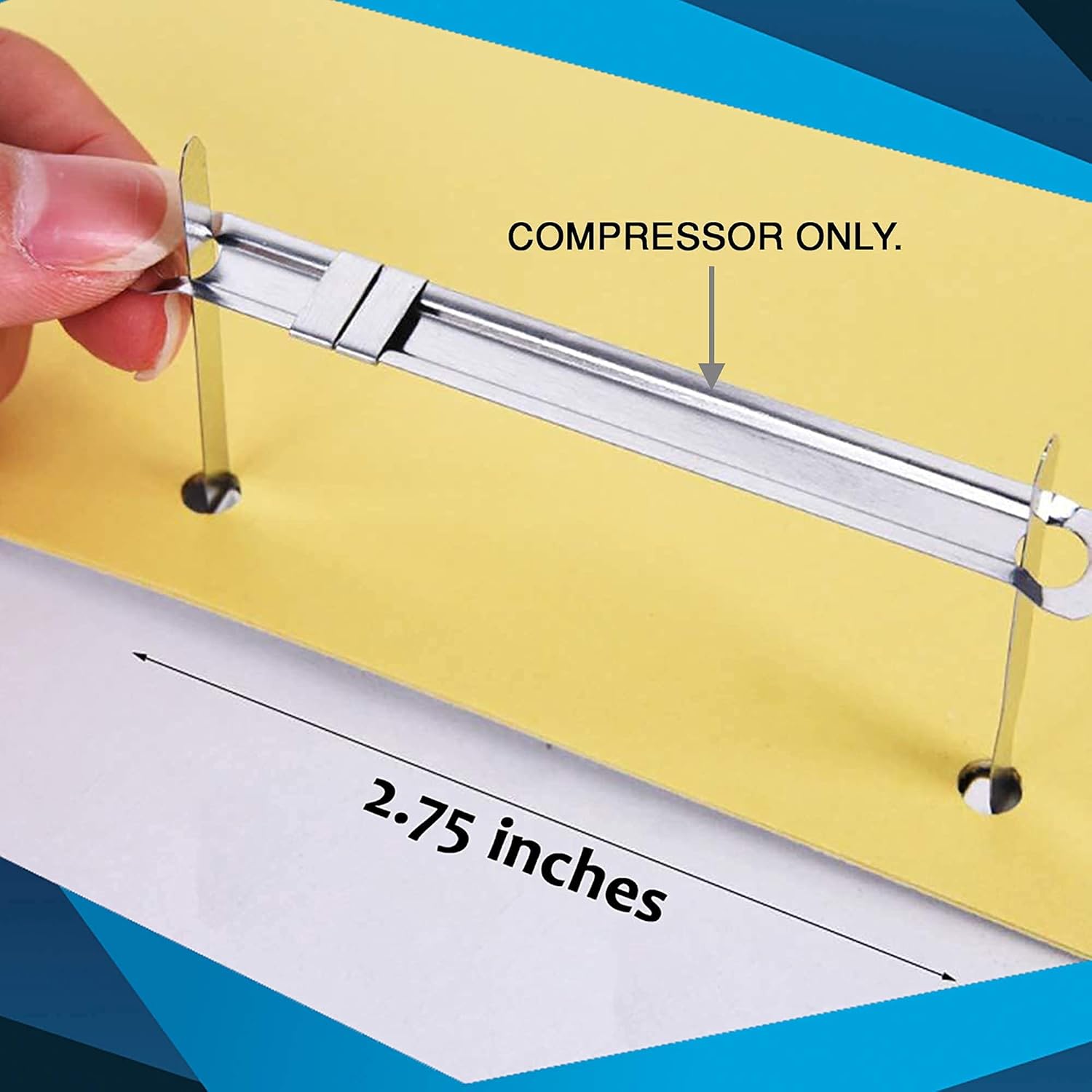 OLYMPX 100 Pcs of Prong Paper Fastener Compressors for Standard 2-Hole Punch, Works with 1 Inch - 3.5 Inch Capacity, 2.75 Inch Center for Paper Fastener Prong Bases, 100 per Box