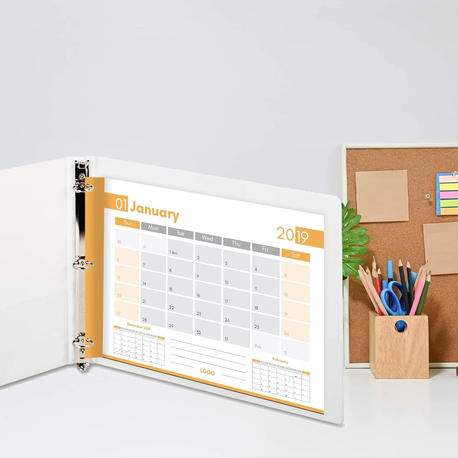Performore - 8.5" X 11" Landscape View Binder, 3-Ring-Binder 1" Capacity Round Ring, White Horizontal Formatted with Clear Cover Pockets, Perfect for Documents, Projects and More