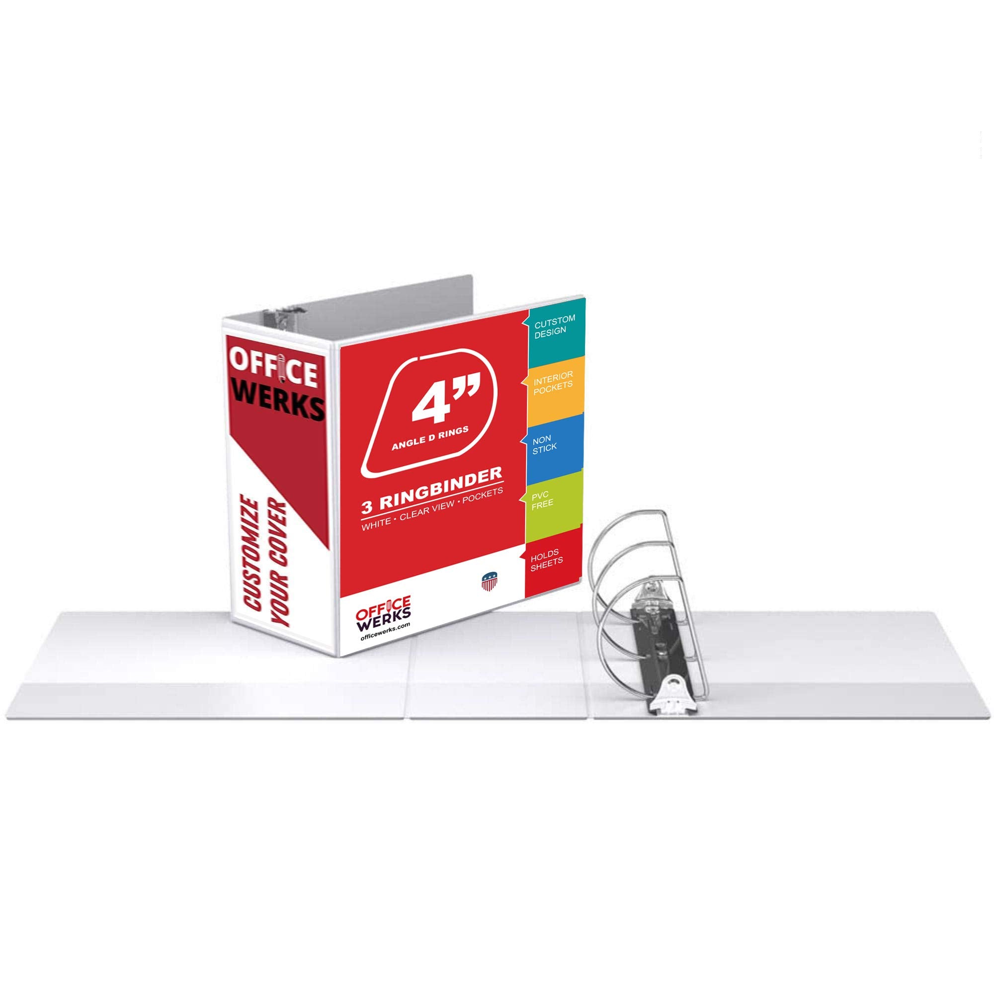 3 Ring Binder, Professional Angle D Ring 4 Inch, Presentation Folder for Standard Pages 8.5 x 11 with Pockets, Crystal Clear View White (4 Pack)