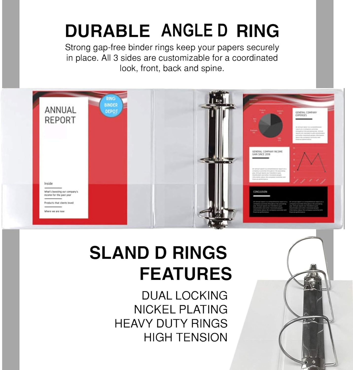 3 Ring Binder 3 Inch D-Ring, Holds 650 Sheets, 6 Pack White with Clear View Covers & 2 Pockets for 8.5x11 Paper, Heavy Duty Nonstick PVC-Free, Gap-Free Closure, Assembled in USA