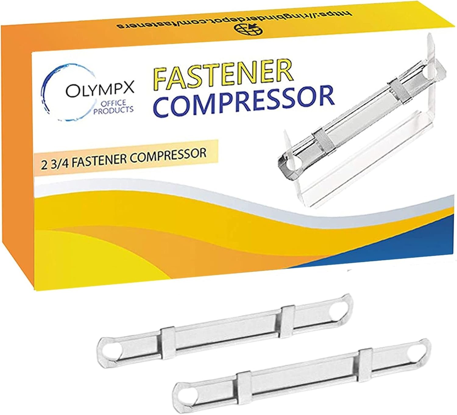 OLYMPX 100 Pcs of Prong Paper Fastener Compressors for Standard 2-Hole Punch, Works with 1 Inch - 3.5 Inch Capacity, 2.75 Inch Center for Paper Fastener Prong Bases, 100 per Box