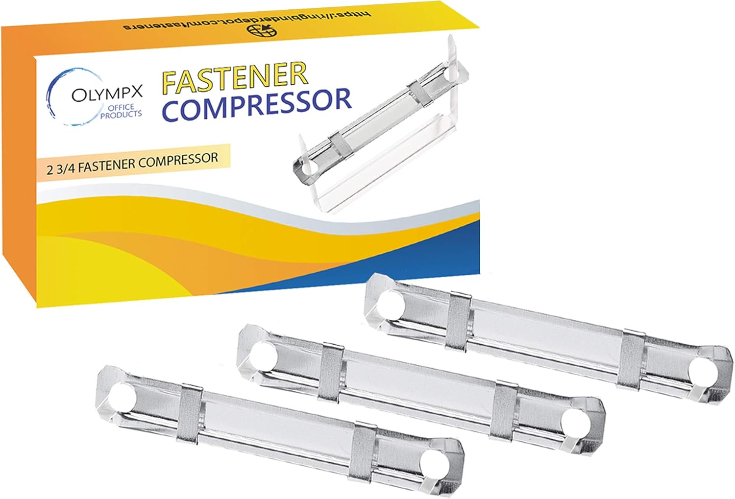OLYMPX 100 Pcs of Prong Paper Fastener Compressors for Standard 2-Hole Punch, Works with 1 Inch - 3.5 Inch Capacity, 2.75 Inch Center for Paper Fastener Prong Bases, 100 per Box