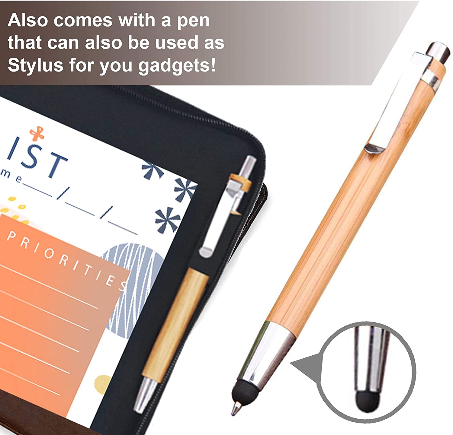 Faulkner Vintage Professional 3 Ring Zipper Binder Organizer, 1.5 inch Round Rings - Antique Brown Leather Pen Included