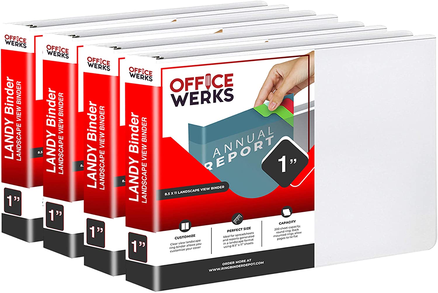 Landscape View Binder, 8.5" X 11", 1 Inch Round Ring, Back Mount, White - Pack of 4