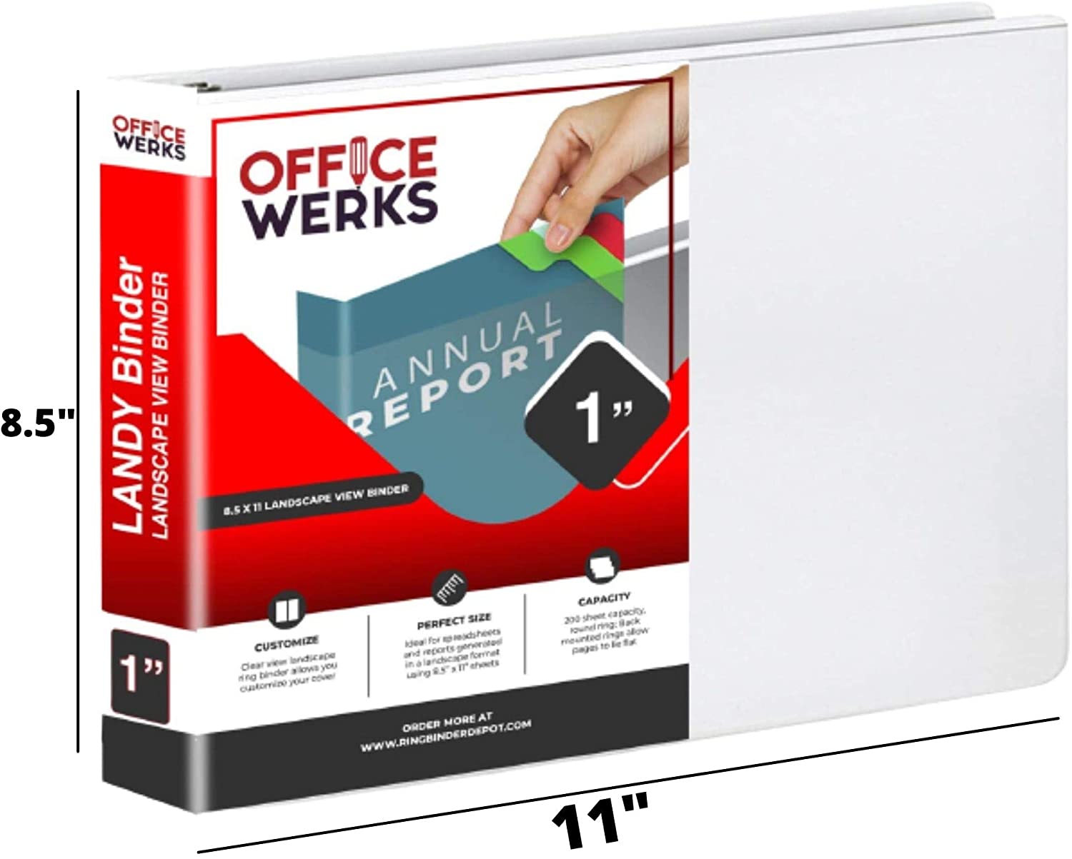 Landscape View Binder, 8.5" X 11", 1 Inch Round Ring, Back Mount, White - Pack of 4