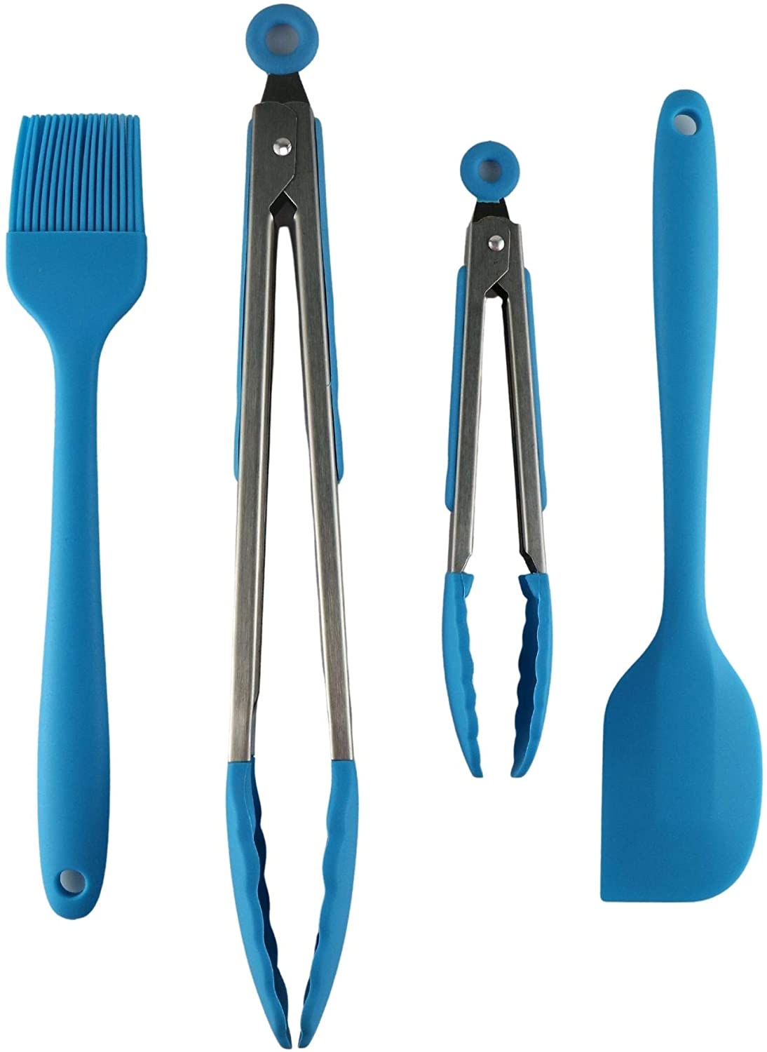 Heavy Duty Silicone Food Basting Brush and Tongs Kitchen Set (4 in 1 Set)