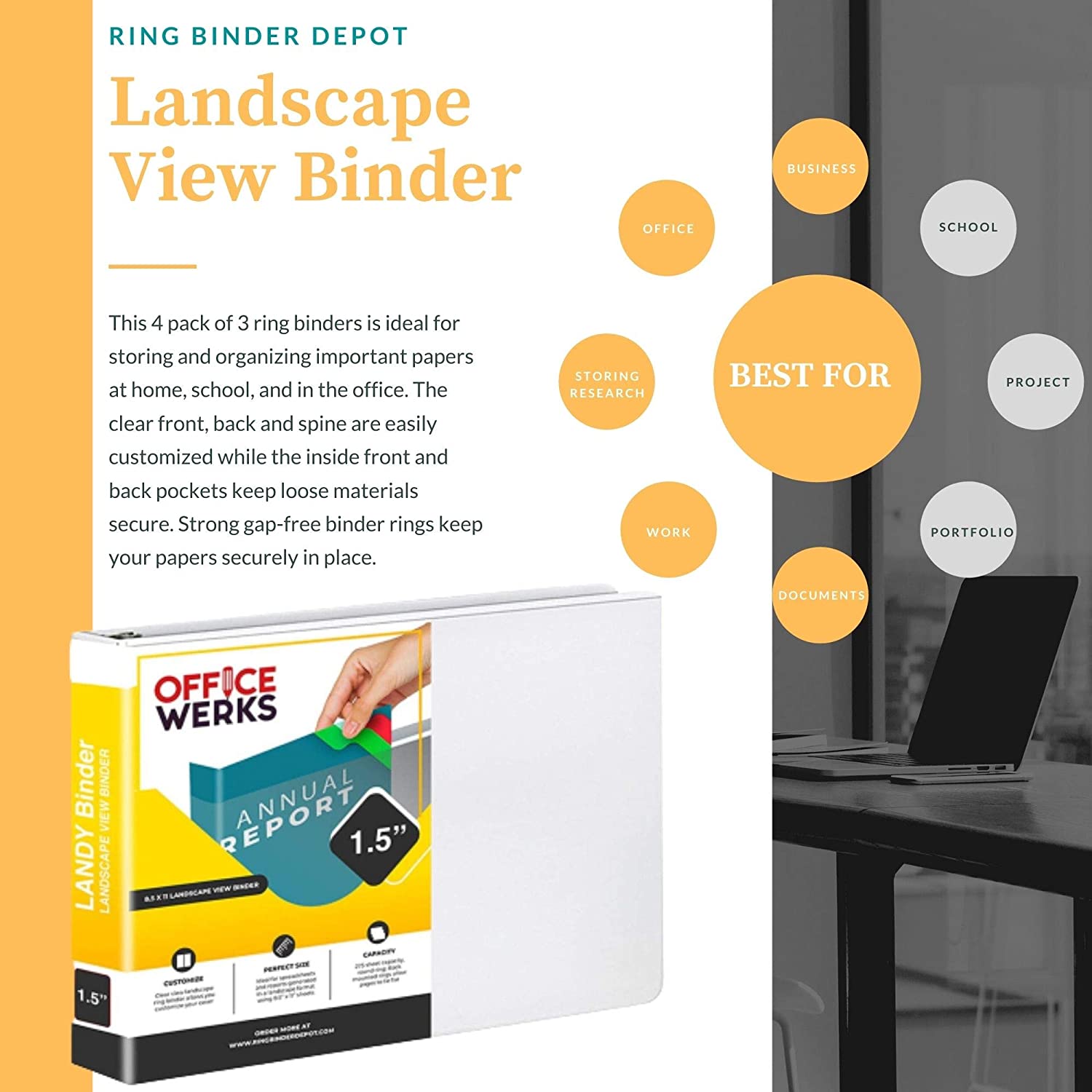 1.5 inch Round Ring Landscape View Binder